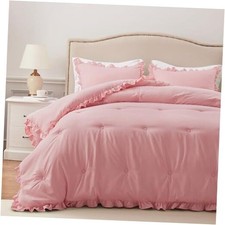 Lightweight 3 Pieces- Ruffle Bed Set Vintage Farmhouse Soft King Pink