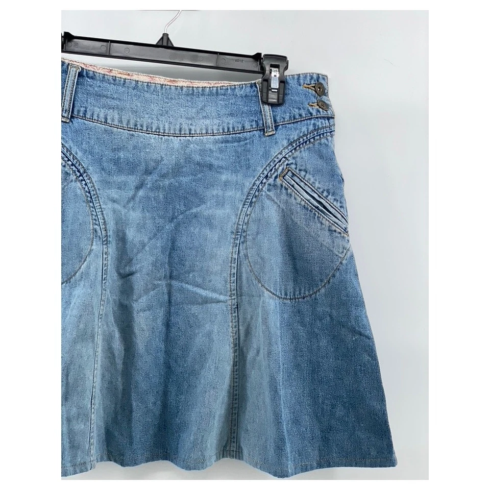 BILLABONG женщин синий джинсовой ткани стороне кнопка заниженной трапеции мини юбка SZ S - Изображение 3 из 4