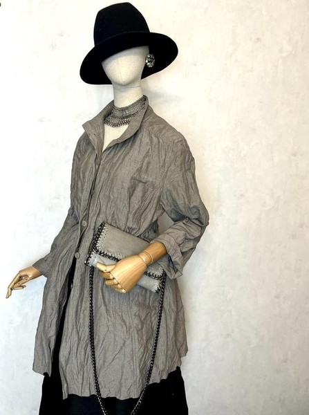 Women Eileen Fisher Shirt Silver Cotton 42 / XL /