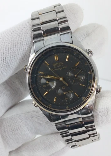 Vintage Seiko 7A28-7020 Quartz Chronograph 1983 James Bond "Black Bond" Original