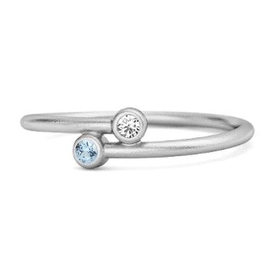 Dual Stone 2 MM Round Shape Blue Topaz 925 Sterling Silver Minimalist Women Ring