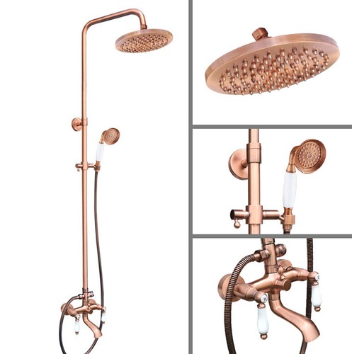Bathroom Antique Red Copper Wall Mount Rain Shower Faucet Tub Mixer Tap arg576 - Picture 2 of 7