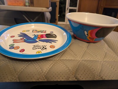 NEW - 4 Kellogg s - Cereal Bowls & Plate - Frosted Flakes/Fruit Loops - 2015