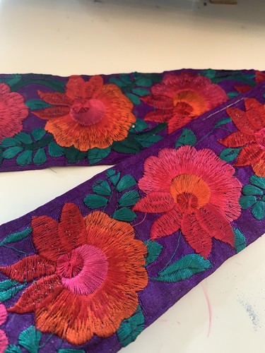 Ribbon 6.5cm Embroidered Flowers leaves Craft Sari Edging Trim Border Sash 1 yd - Picture 7 of 11