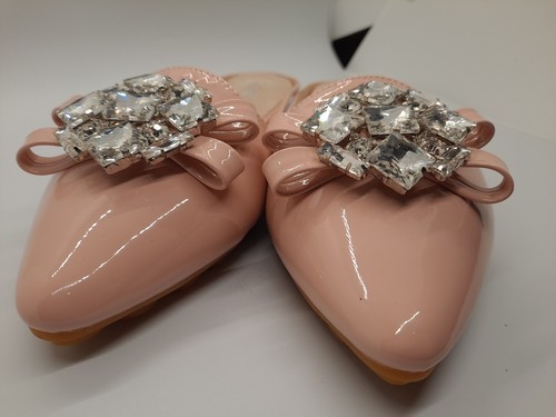 Pink Taomengsi Patent Leather Dressy Mules w/Rhinestone Bling & Bows Size 6.5  - Picture 8 of 10