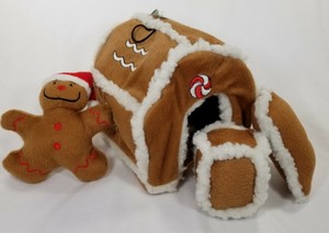 Kyjen-Gingerbread-House-Hide-a-Toy-Puzzle-Plush-dog-Squeaker-toys-Christmas-B3