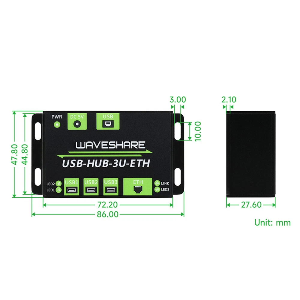 3 Way USB Hub with 100M Ethernet Port - Industrial Grade Extension Board