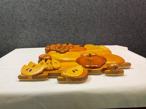 Hand crafted solid wood intarsia wall hanging featuring fruit still life - Picture 5 of 6