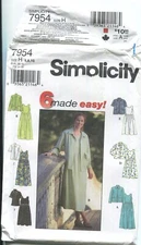 SIMPLICITY 7954 MISSES' LOOSE JACKET & DRESS W/VARIATIONS SZ 6-10 UNCUT 1997