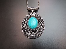 Flower Green Turquoise / Silver Alloy Necklace 18-21 inches Light Weight