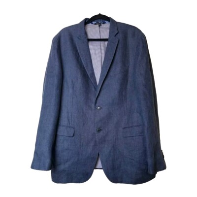 Banana Republic Mens 44 Blazer Sport Coat Navy Blue 100% Linen Lined Classic