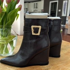 NIB Sam Edelman Brown Lizard Wedge Booties Size 8