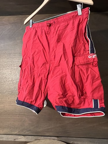 Arizona Jeans Co Mens RED Cargo Pockets PULL ON Shorts Size SMALL LINED - Picture 2 of 4