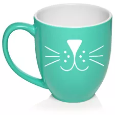 16 oz Bistro Ceramic Coffee Mug Cup Cat Face Whiskers