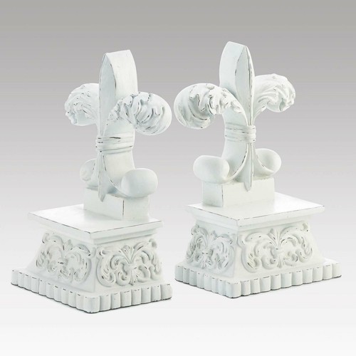 Sujetalibros de flor de lis envejecida elegante poliresina blanca soporte decoración del hogar