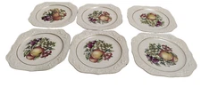 6 Vtg Homer Laughlin Textured Eggshell Fruit Theme Ceramic Dessert Plates  