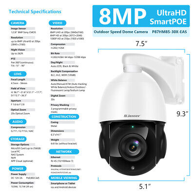 JENNOV 4K 8MP 30X Zoom PoE Security Camera PTZ Auto Tracking JENNOV 4K 8MP 30X Zoom PoE Security Camera PTZ Auto Tracking