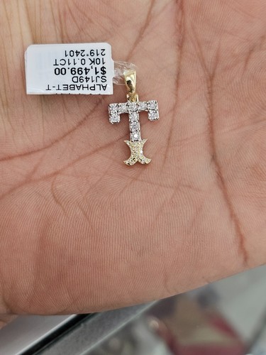 Real Natural Diamond 10kt Yellow Gold Two-tone fanuc style initial Pendant A-Z - Picture 24 of 70