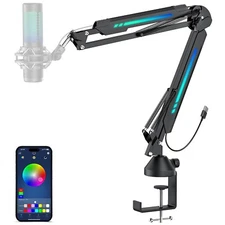 TONOR Mic Boom Arm with RGB, Microphone Arm with Desk Mount Clamp