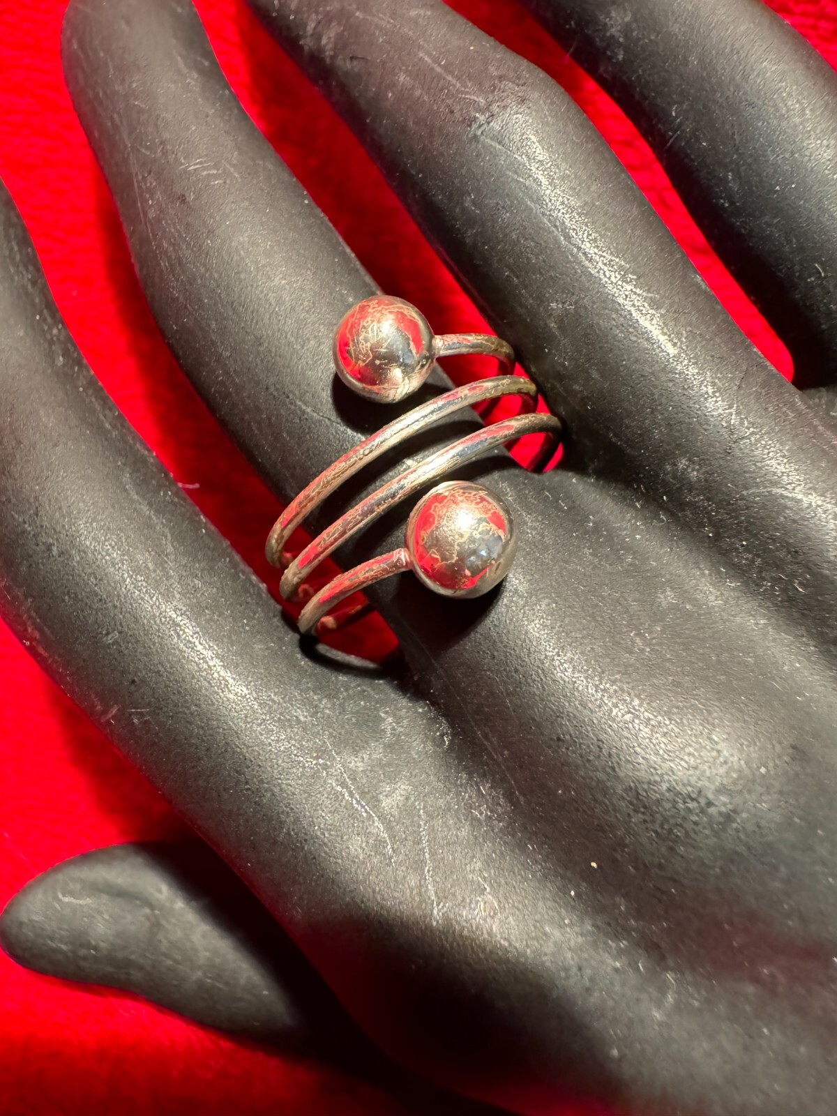 925 Silver Ring Wrapped Wire with Tiny Spheres On… - image 1