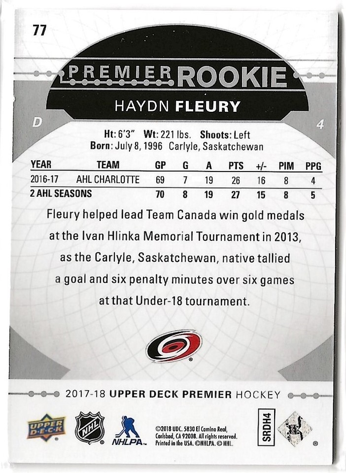 Upper Deck 2017-18 Young Guns Rookie Card #236 - Haydn Fleury (RC) - View #3