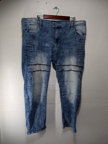 Southpole Men's 44x32 Moto Hip Hop Stretch Denim Acid Wash Distressed Jeans - Picture 6 of 7