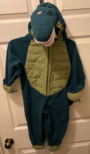 Children's Green Dinosaur Halloween Costume Full Body Zip With Hood Size 2/3 Yr