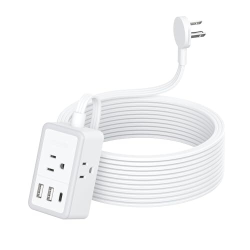 Flat Extension Cord 15 Feet Small Flat Plug Power Strip with 3 USB1 USB-C 3 O...-image