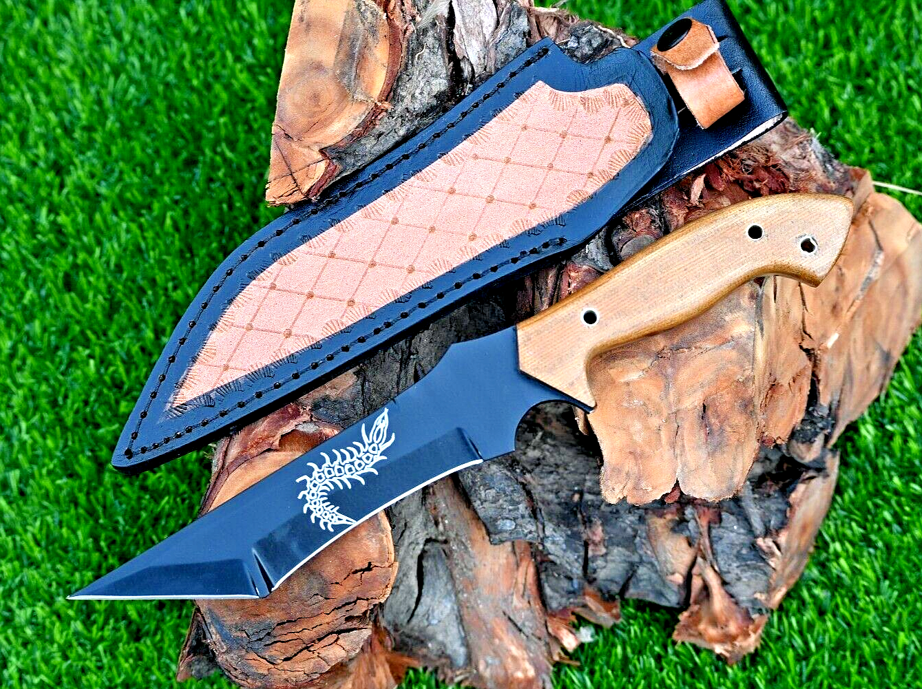 Custom Tactical Tanto Hunting Knife with Black Coated Carbon Steel Blade 2877