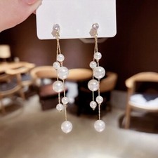 Elegant White Pearl Dangle Drop Earrings for Women