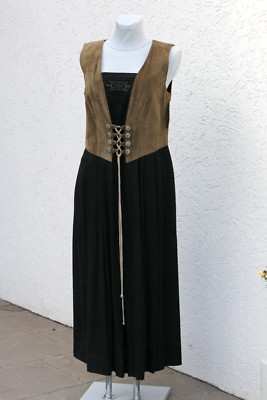 Vintage Trachtenkleid H. MOSER Austria Dirndl Gr. 46 Leder Volklore RANDY