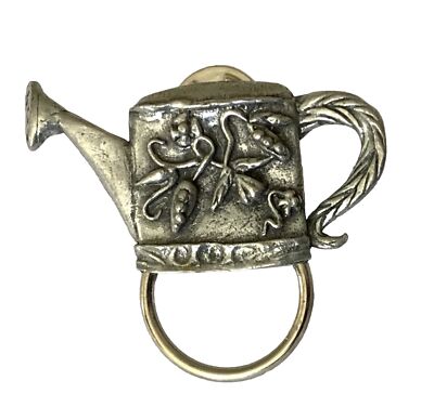 Vtg Eyeglass Holder Watering Can Brooch Pin Gardener Silver Tone