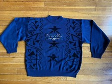 VINTAGE Gitano Sweater Men  s Large Blue All Over Print 90s