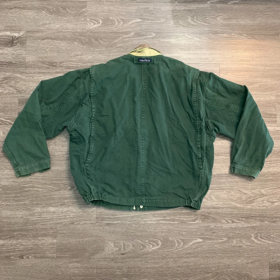 Chaqueta de Colección Nautica Verde Lona Algodón Cuero Cuello Talla XL Foto 2 de 4