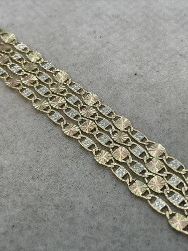 ELEGANT Solid 14K Tricolor Gold Diamond Cut VALENTINO Style Chain Necklace 2.7gr - Picture 11 of 16