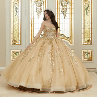 Elegant Champagne Quinceanera Dresses Appliques Sleeveless Ball Gowns Sweet 16