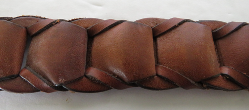 Belt Mens Woven Brown Genuine Leather Size 38 Brass Buckle Rugged - Picture 8 of 9