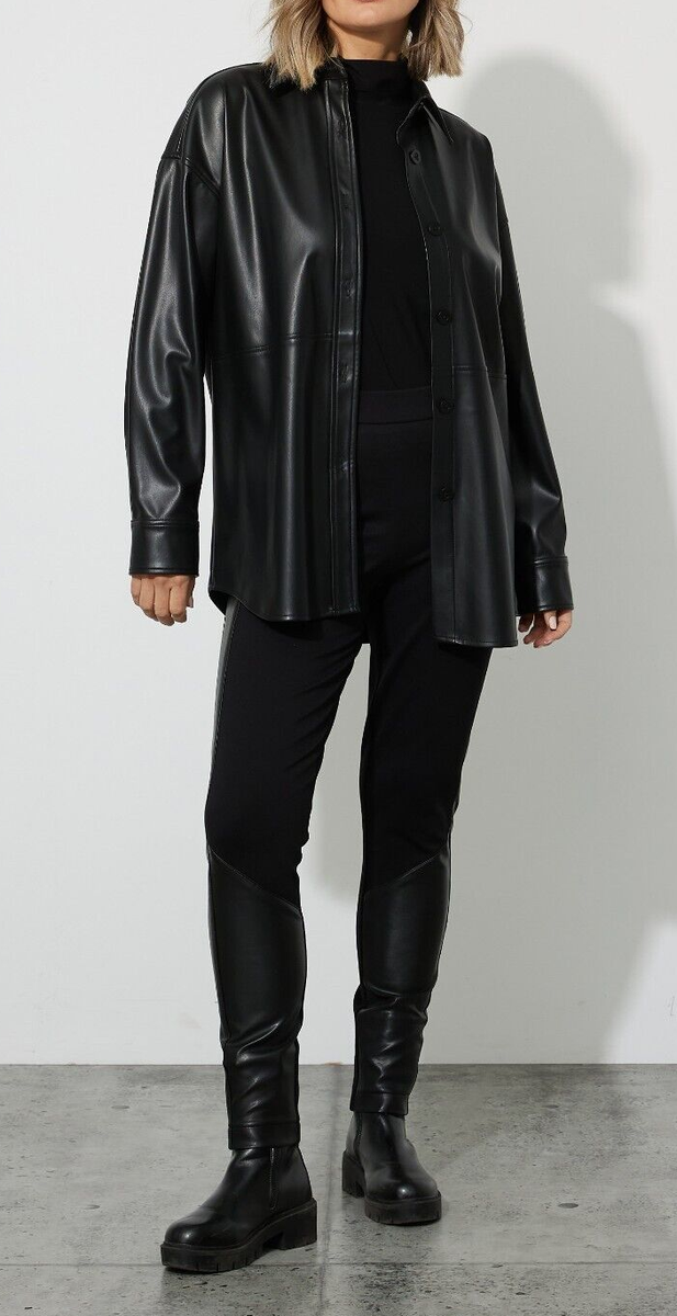 Joseph Ribkoff Womens Faux Leather Black Shirt Jacket Size M | eBay