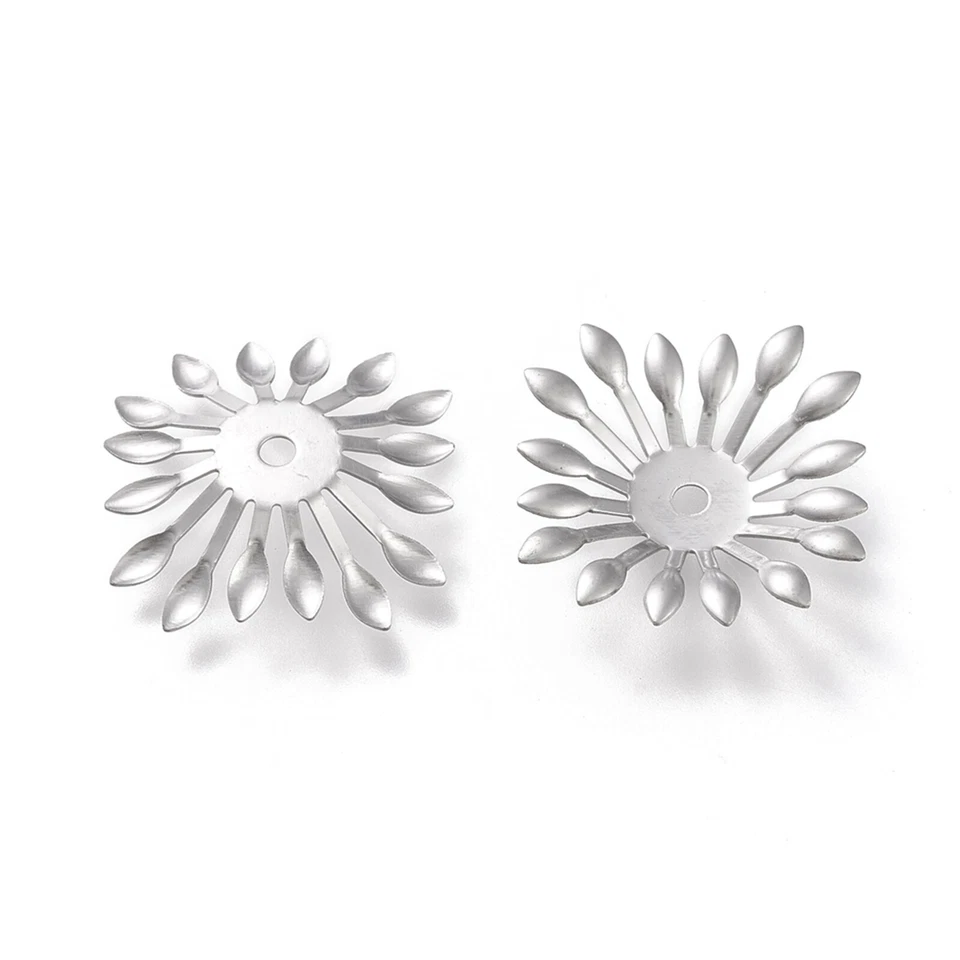 50 piezas tapas de cuentas de flores de acero inoxidable 304 artesanías hágalo usted mismo hallazgos de joyería 25x25x4 mm Foto 2 de 2