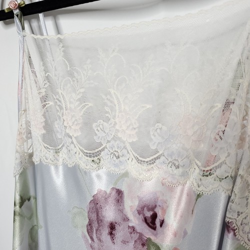 Vintage 90s Floral California Dynasty Peignoir Set Robe Nightgown M Blue Purple - Picture 10 of 12
