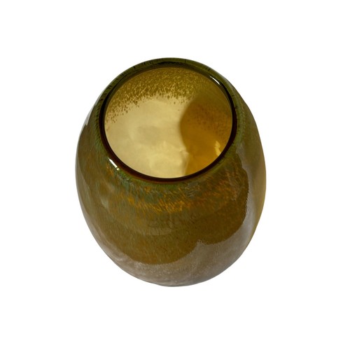 Hand Blown Amber Yellow Art Glass Bubble Vases Egg Oblong Barrel Shaped Vintage - Picture 6 of 12