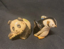 De Rosa Rinconada Gold Trim Ceramic Handcrafted Panda Bear/Bamboo & Penguin