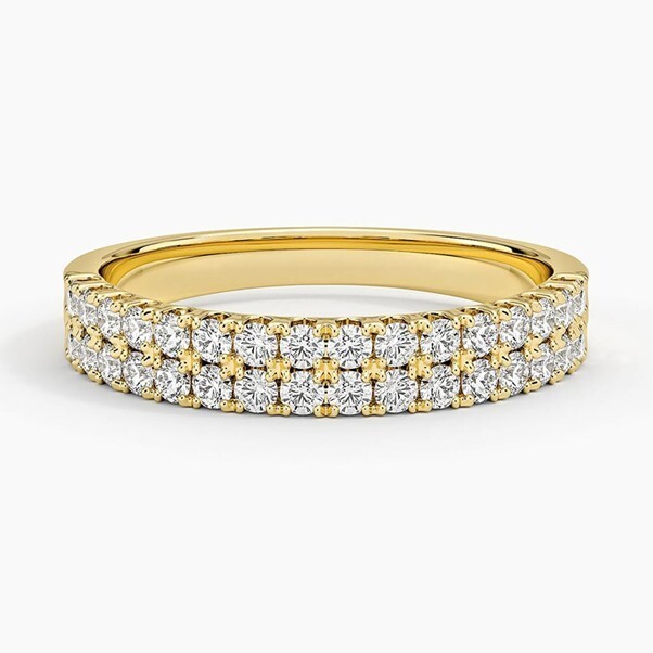 Moissanite Round 2mm Stackable Half Eternity Band Ring With Yellow Gold Plated
