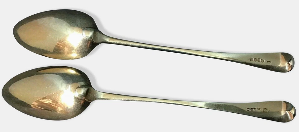 Par de cucharas de relleno georgianas chapadas en oro de ley del siglo XVIII 211 g raras Foto 4 de 4