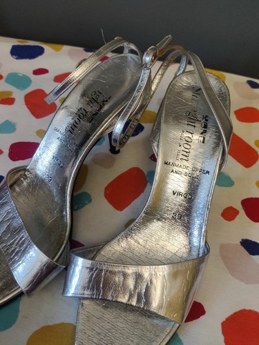 VTG Silver Shoes High Heels Strappy Sandals Size 6 UK 39 Eur Italian Saxone 80s - Picture 4 of 10