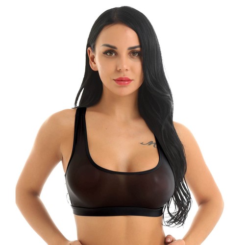 Sexy Mujeres Cuello Redondo Prendas para el torso Floral Encaje Blusa Camiseta Malla Transparente Camisetas sin mangas - Imagen 27 de 80