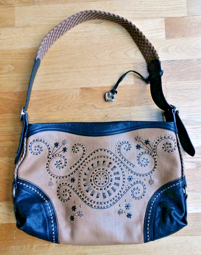 Bolso de Mano BRIGHTON MONTREAL Western FLORES ESTUCADAS MG Cuero 2 Tonos