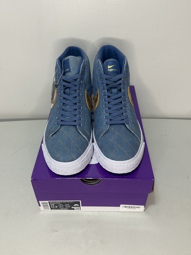 Nike Zoom Blazer Mid QS SB x Supreme Denim Mens Size 10 DX8421-400 - Picture 3 of 6