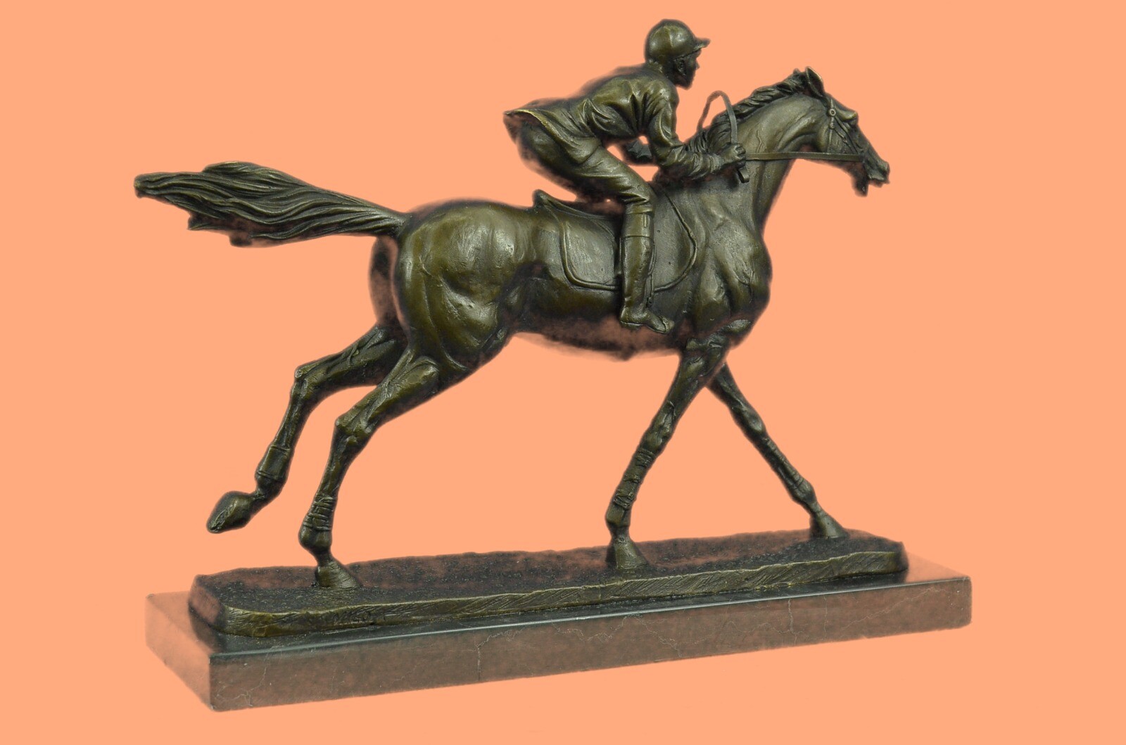 Real Bronze Signed Original Horseback Horse Race Jockey Statue