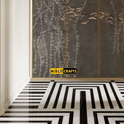 Black Marble Inlay Flooring for Modern Decor, Ideal for Halls and Living Rooms - Picture 3 of 5